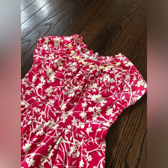 Lilly Pulitzer Girls 5 Hot Pink/White A-Line Jeweled Collar Ruched Lined Dress - Picture 3 of 12